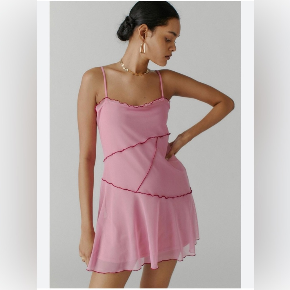 Urban Outfitters Pink Mesh Top with Burgundy Trim